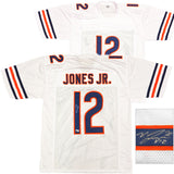 CHICAGO BEARS VELUS JONES JR. AUTOGRAPHED WHITE JERSEY BECKETT WITNESS 234652