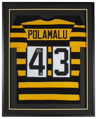 Troy Polamalu Signed Framed 36x42 Bumblebee Football Jersey BAS ITP