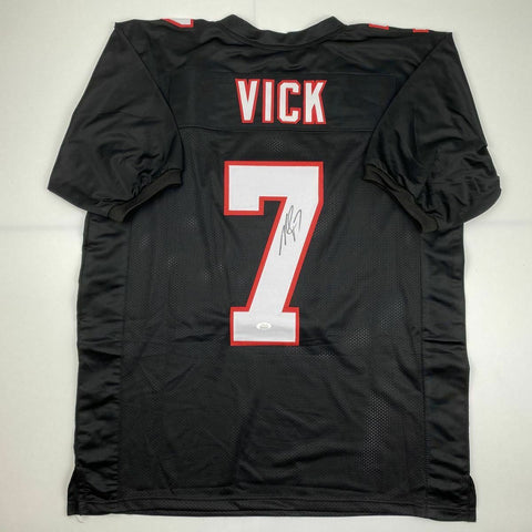 Autographed/Signed MICHAEL MIKE VICK Atlanta Retro Black Football Jersey JSA COA