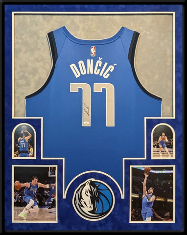 FRAMED IN SUEDE DALLAS MAVERICKS LUKA DONCIC AUTOGRAPHED JERSEY JSA COA