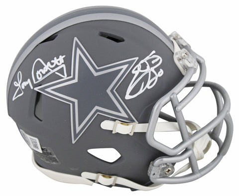 Cowboys Emmitt Smith & Tony Dorsett Signed Slate Speed Mini Helmet BAS Witnessed