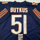 Autographed/Signed DICK BUTKUS HOF 79 Chicago Blue Football Jersey JSA COA Auto