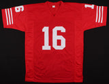 Joe Montana Signed 49ers Career Highlight Stat Jersey JSA /4xSuper Bowl Champion