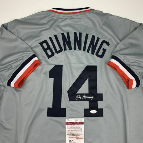 Autographed/Signed JIM BUNNING Detroit Grey Baseball Jersey JSA COA Auto