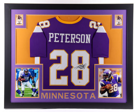 Adrian Peterson Signed Minnesota Vikings 35"x43" Framed Jersey (Beckett) R.B.