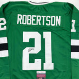 Autographed/Signed Jason Robertson Dallas Green Hockey Jersey JSA COA