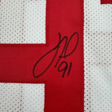 Autographed/Signed Justin Tuck New York White Football Jersey JSA COA