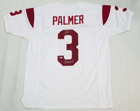 Carson Palmer Signed USC Trojans White Custom Jersey W/Heisman 02 Beckett