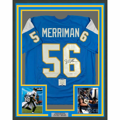 FRAMED Autographed/Signed SHAWNE MERRIMAN 33x42 San Diego Powder Jersey BAS COA