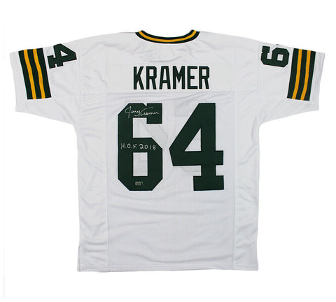 Jerry Kramer Signed Green Bay Custom White Short Sleeve Jersey with "HOF 2018"