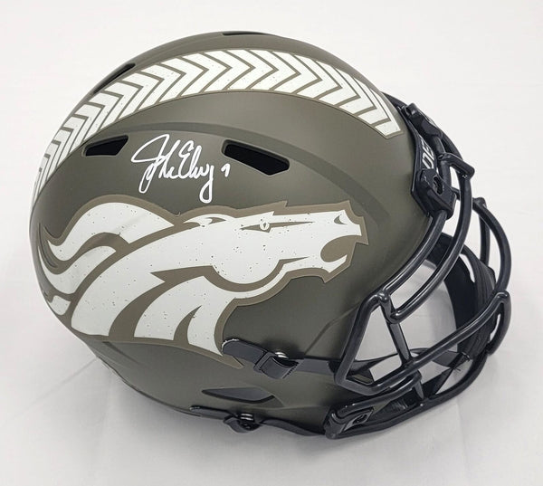 John Elway Autographed Denver Broncos Salute To Service Replica Helmet Beckett