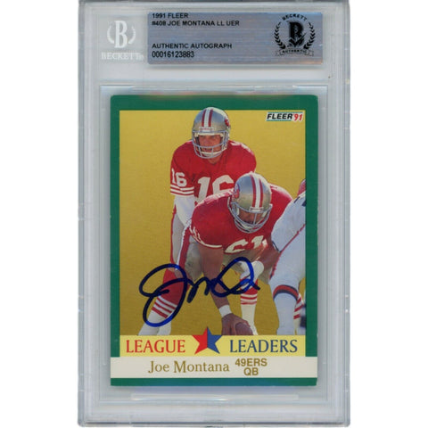 Joe Montana Autographed/Signed 1991 Fleer 408 Trading Card Beckett 47140