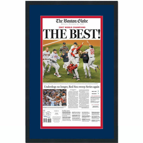 Framed Boston Globe The Best Red Sox 2007 World Series Newspaper 17x27 Photo