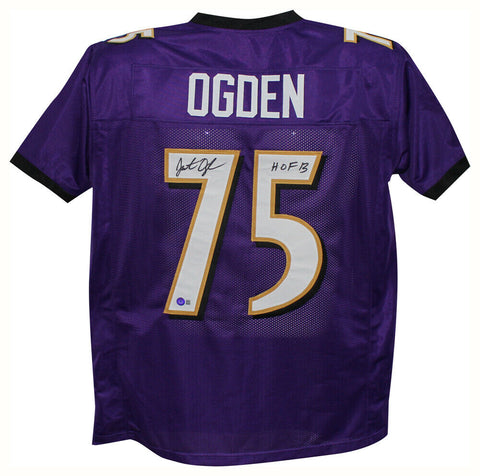 Jonathan Ogden Autographed/Signed Pro Style Purple XL Jersey HOF Beckett 35524