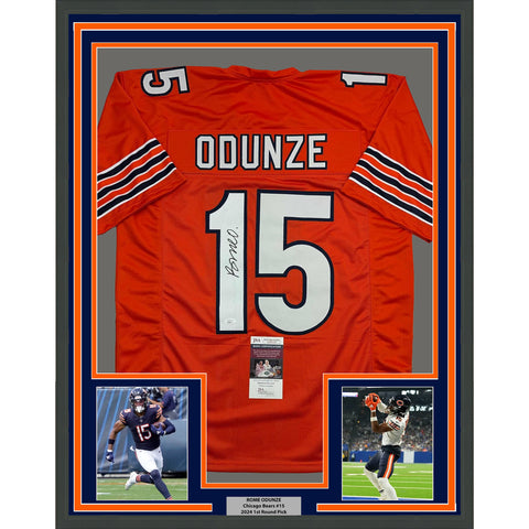 Framed Autographed/Signed Rome Odunze 35x39 Chicago Orange Jersey JSA COA