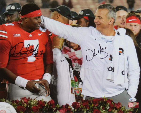 Dwayne Haskins Urban Meyer Autographed Ohio State Buckeyes 16x20 Photo Beckett