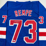 Autographed/Signed Matt Rempe New York Blue Hockey Jersey Beckett BAS COA