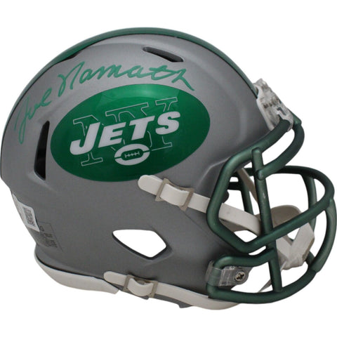 Joe Namath Autographed/Signed New York Jets Blaze Mini Helmet Beckett 48624