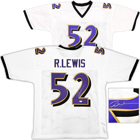 BALTIMORE RAVENS RAY LEWIS AUTOGRAPHED WHITE FOOTBALL JERSEY JSA STOCK #228092