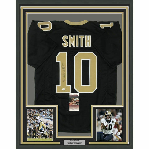 FRAMED Autographed/Signed TRE'QUAN SMITH 33x42 New Orleans Black Jersey JSA COA