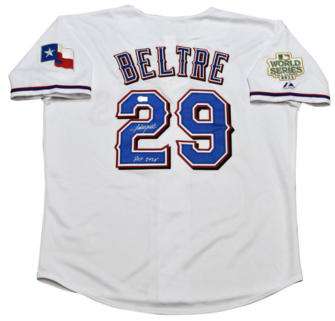 ADRIAN BELTRE SIGNED TEXAS RANGERS 2011 WORLD SERIES MAJESTIC JERSEY W/ HOF 2024