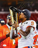 Travis Etienne Signed 11x14 Clemson Tigers Trophy Kiss Photo JSA SD