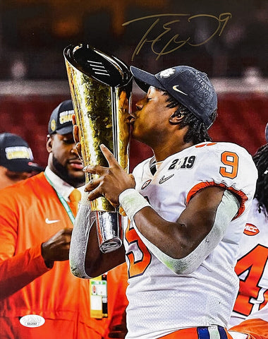 Travis Etienne Signed 11x14 Clemson Tigers Trophy Kiss Photo JSA SD