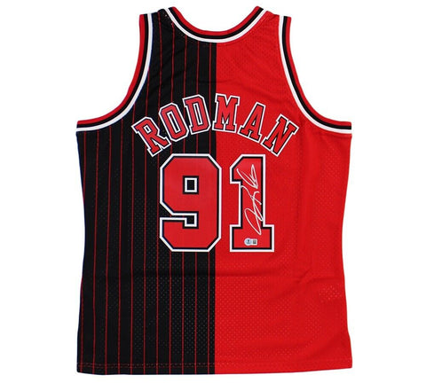 Dennis Rodman Signed Chicago Bulls Mitchell & Ness Swingman Split NBA Jersey