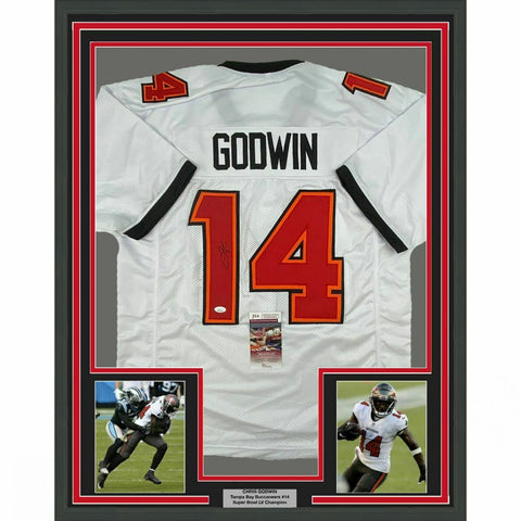 FRAMED Autographed/Signed CHRIS GODWIN 33x42 Tampa Bay White Jersey JSA COA Auto