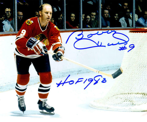 Bobby Hull Signed Chicago Blackhawks Game Action 8x10 Photo w/HOF 1983 - SS