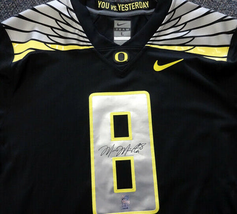 OREGON DUCKS MARCUS MARIOTA AUTOGRAPHED BLACK NIKE JERSEY SIZE L MM HOLO 87163