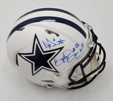 Dak Prescott & Ezekiel Elliott Signed Cowboys Flat White Authentic Helmet BAS