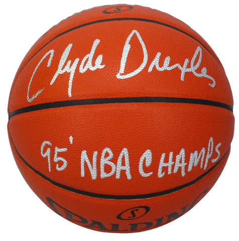 Clyde Drexler Autographed "95 NBA Champs" Spalding I/O Basketball Beckett