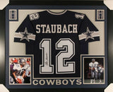 Roger Staubach Signed Cowboys 35x43 Custom Framed Jersey (JSA) Super Bowl VI MVP