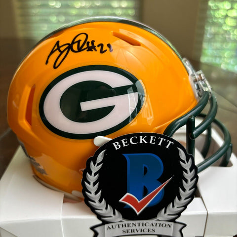 A.J. Dillon Autographed Signed Green Bay Packers Yellow Mini Helmet Beckett