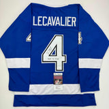 Autographed/Signed Vincent Lecavalier "2009 SC Champs" TB Blue Jersey JSA COA