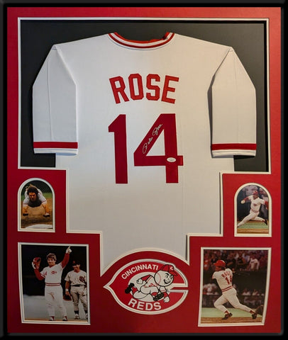 FRAMED CINCINNATI REDS ROSE AUTOGRAPHED SIGNED JERSEY JSA COA