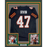 Framed Autographed/Signed Michael Irvin 35x39 Miami Black Jersey Beckett BAS COA