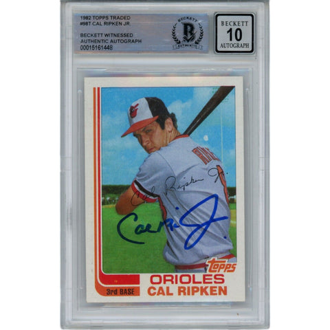 Cal Ripken Jr Autographed 1982 Topps Traded 98T Grade 10 Auto Card Beckett 47700