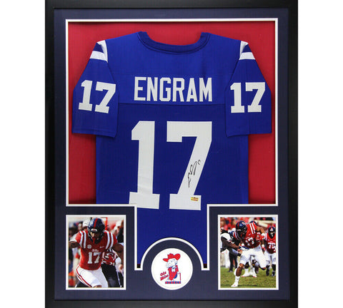 Evan Engram Signed Ole Miss Large Framed Custom Blue Jersey