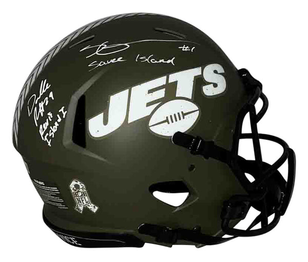 DARRELLE REVIS & SAUCE GARDNER SIGNED NEW YORK JETS SALUTE STS HELMET W/ ISLAND