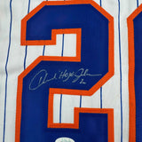 Framed Autographed/Signed Howard Johnson 35x39 New York Pinstripe Jersey JSA COA