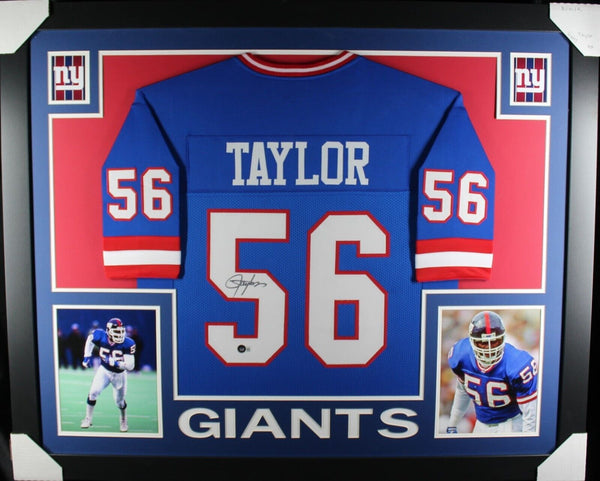 LAWRENCE TAYLOR (Giants blue SKYLINE) Signed Autographed Framed Jersey Beckett