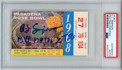 O.J. Simpson Autographed/Signed 1968 Rose Bowl Ticket Stub MVP PSA Slab 32629