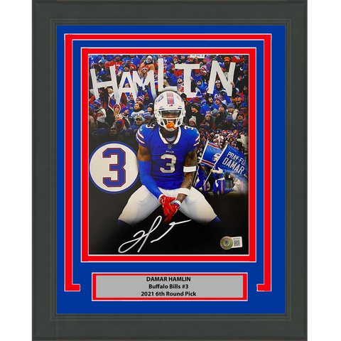 Framed Autographed/Signed Damar Hamlin Buffalo Bills 8x10 Photo Beckett BAS COA