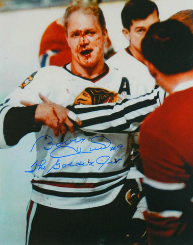 BOBBY HULL Signed Blackhawks 'Blood' 16x20 Photo w/The Golden Jet - SCHWARTZ