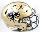 Derek Carr Autographed Saints F/S Speed Flex Helmet-Beckett W Hologram *Smeared