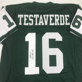 Autographed/Signed VINNY TESTAVERDE New York Green Football Jersey JSA COA Auto