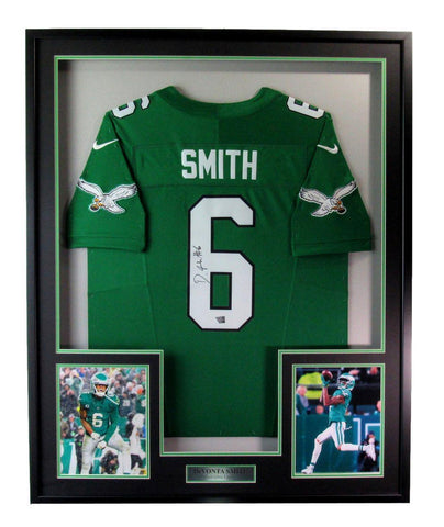 DeVonta Smith Signed Green Football Jersey Philadelphia Eagles Framed 193087