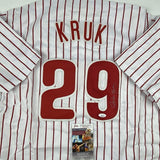 Autographed/Signed JOHN KRUK Philadelphia Pinstripe Baseball Jersey JSA COA Auto